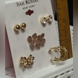 Isaac Mizrahi Gold and Pink Floral Earring Set